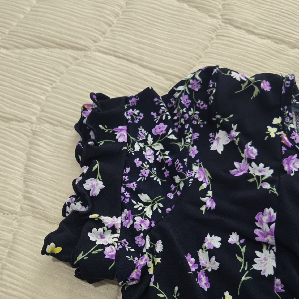 Perceptions Black Dress with Lavender and White Floral Print - Picture 7 of 8